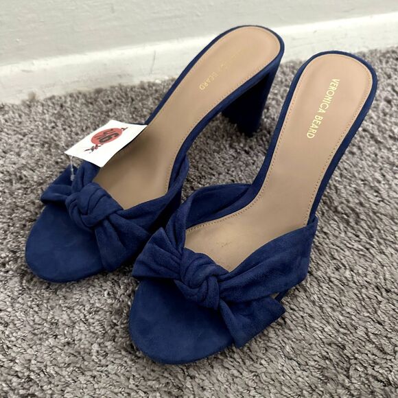 NEW Veronica Beard Ganita Knit-Front Heels in Blue Suede - Picture 4 of 11